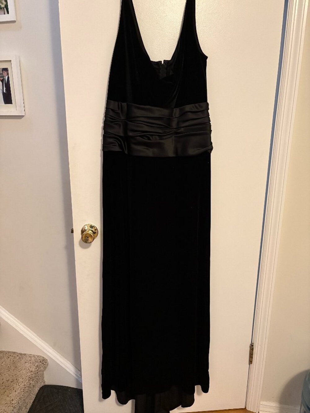 Tadashi Velvet Gown with Black Wide Sash
